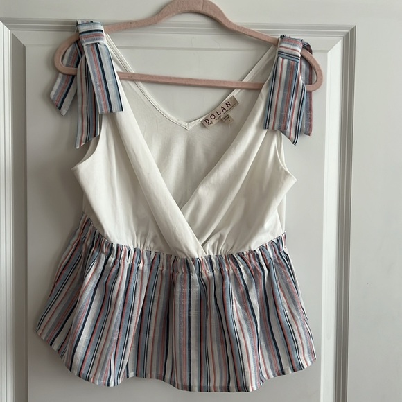 NWT - Anthropologie Dolan White Striped Contrast Vneck Tie Tank Size Medium - Picture 3 of 7